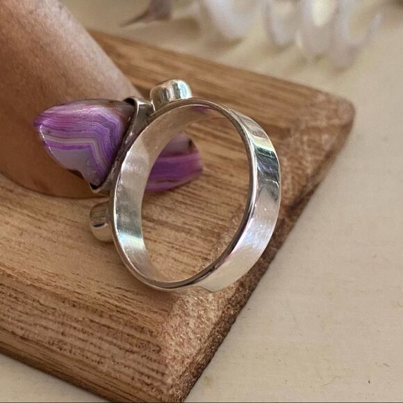 Mexican Laguna Lace & Blue Topaz Solid Sterling Silver Ring Size 9 - Picture 8 of 8